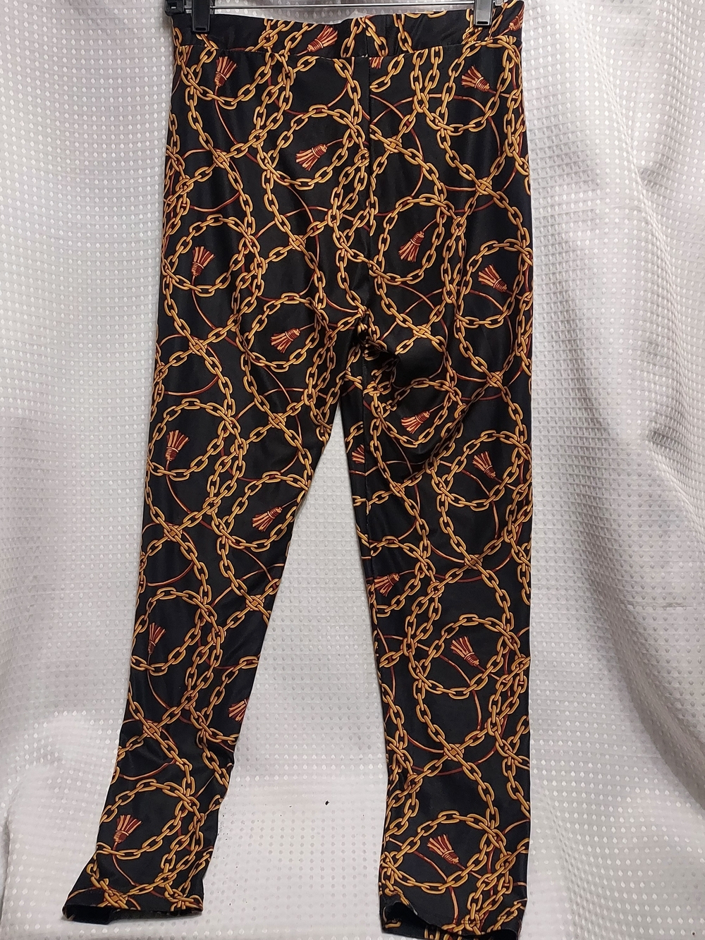 Zara Black Leggings with Gold Chain Print, Size L